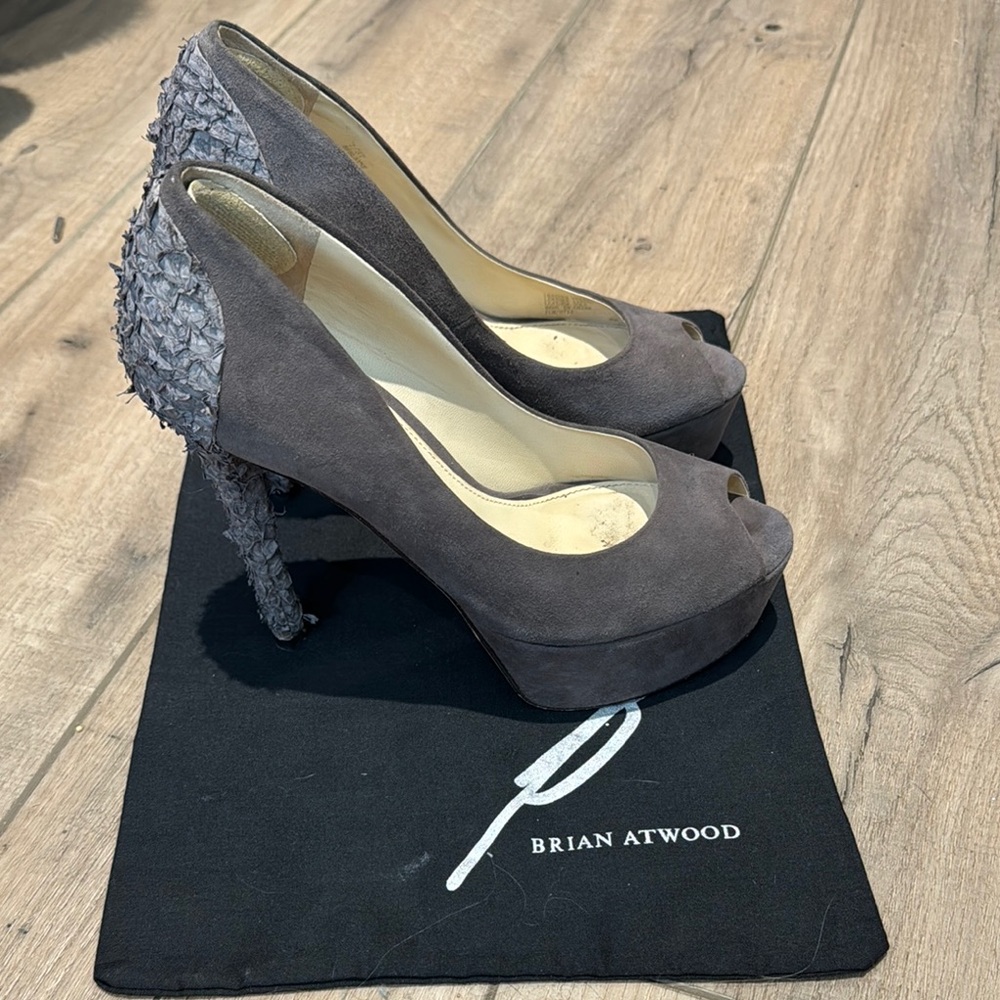 Brian Atwood Gray Peep Toe Heels